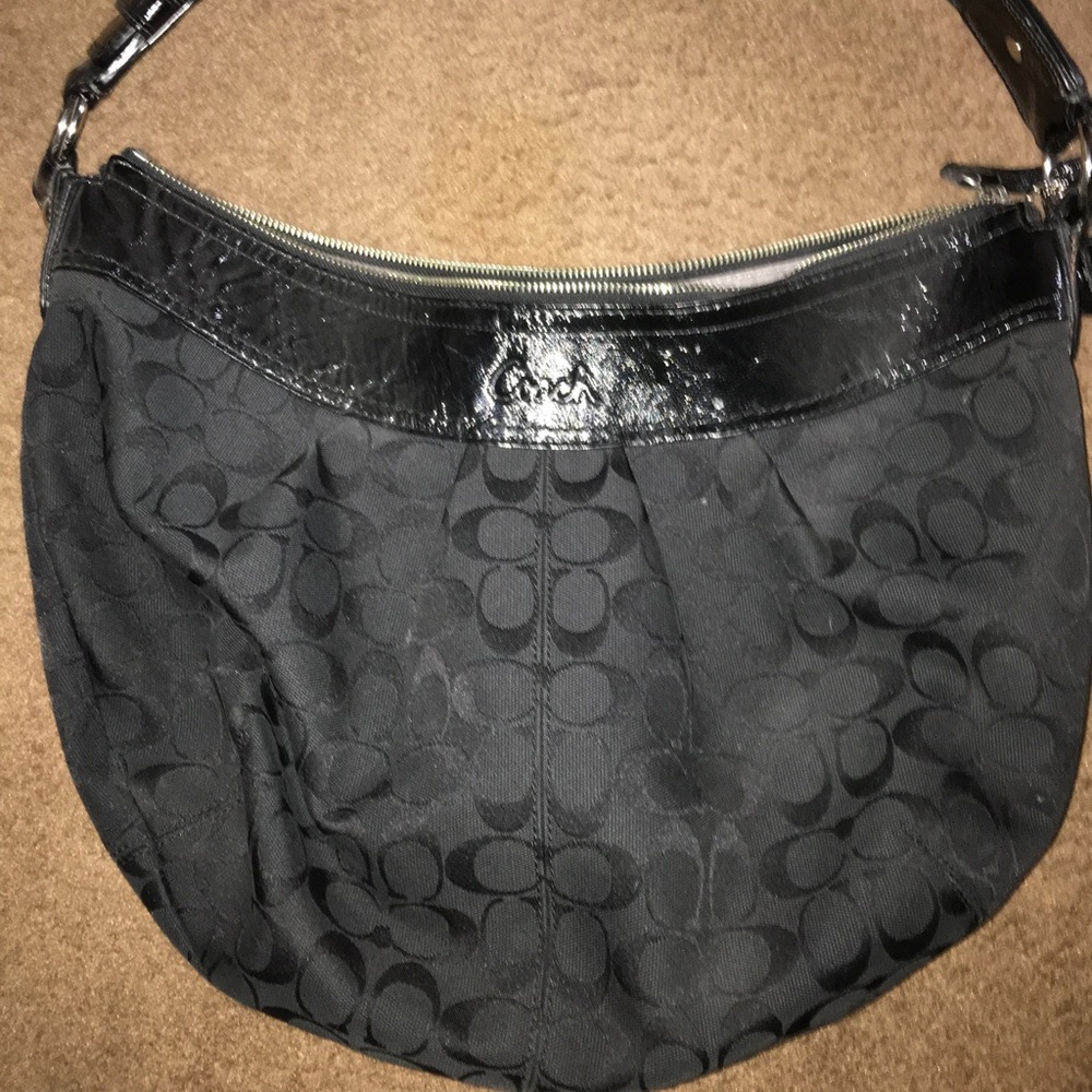 COACH Signature hobo bag with patent leather trim